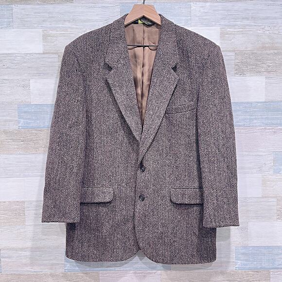 Harris Tweed Scottish Wool Sport Coat Brown Plaid USA Made Bespoke Mens 42 - Picture 1 of 8